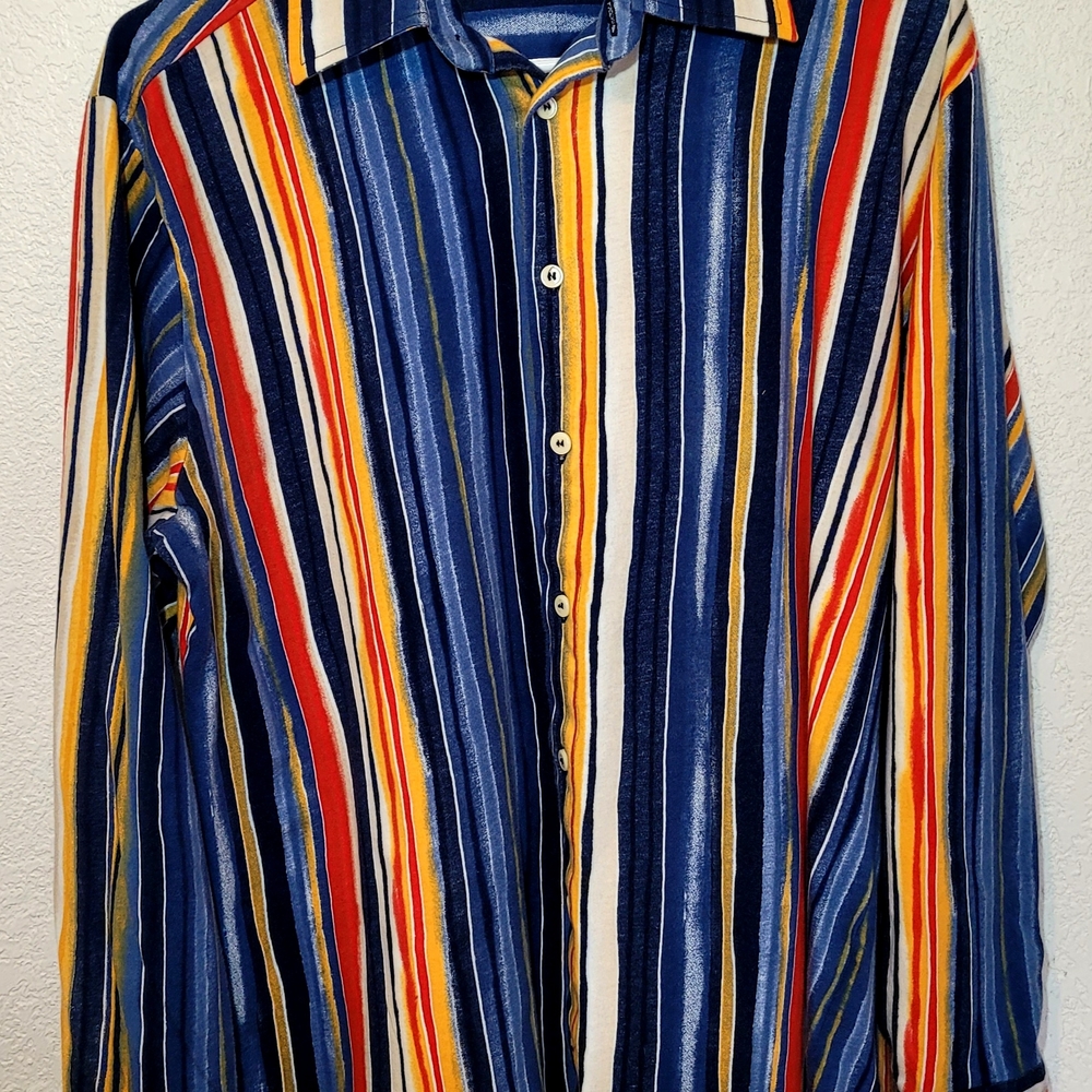Peter Brown Made In Italy Casual Shirt Size XL54- 100% Cotton Multicolor Striped
